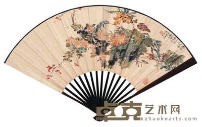 吴琴木 王同愈 菊秋图行书 成扇 